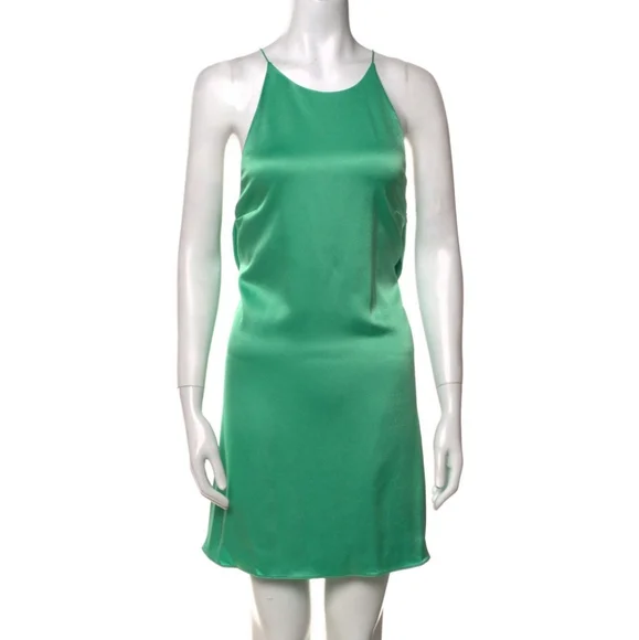 $295 Alice + Olivia Women's Size 6 Green Azitara Cowl Back Satin Dress New Tags